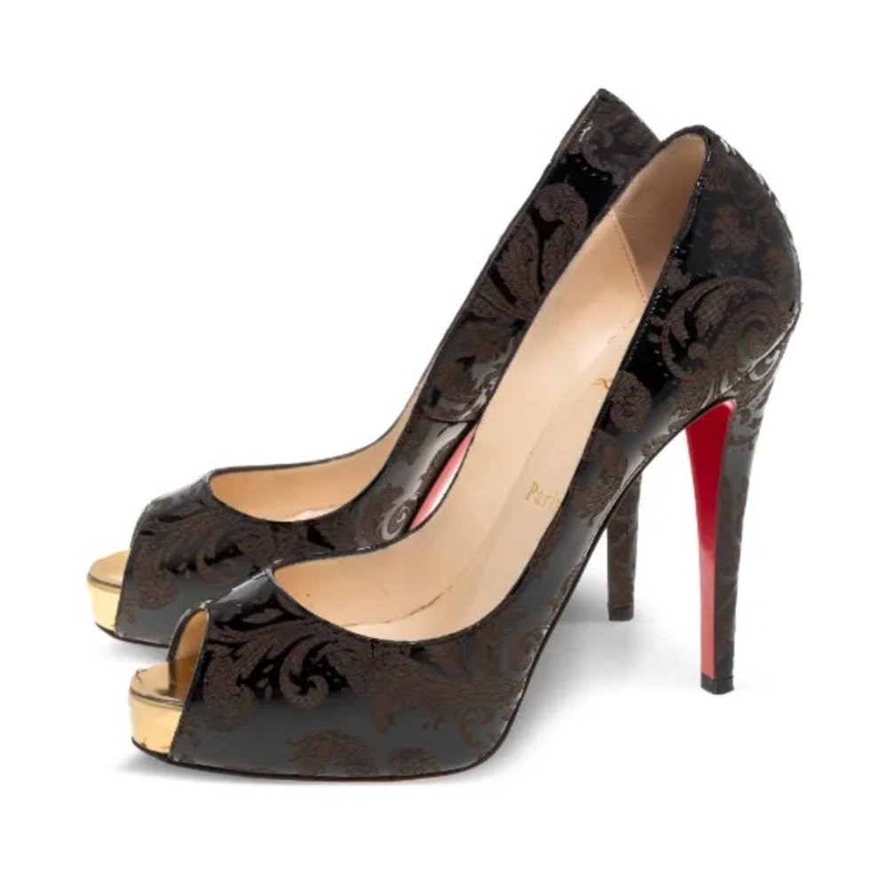 Christian Louboutin Very Privé platform peep-toe pumps black arabesque patent 39